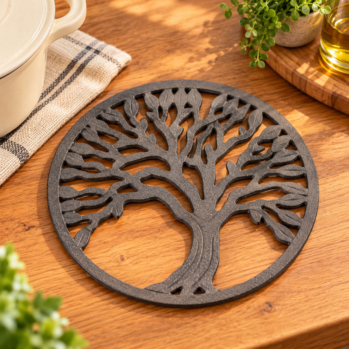 Dessous de plat arbre de vie en fer forg� aspect fonte 21,5 cm