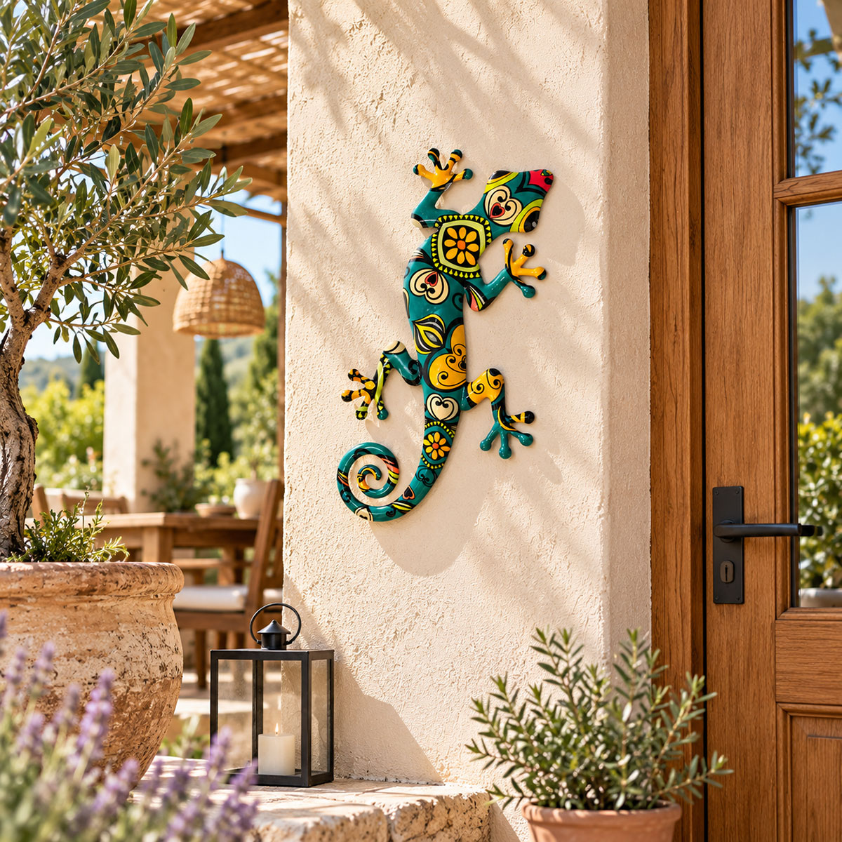 D�coration murale gecko en m�tal multicolore 45 cm