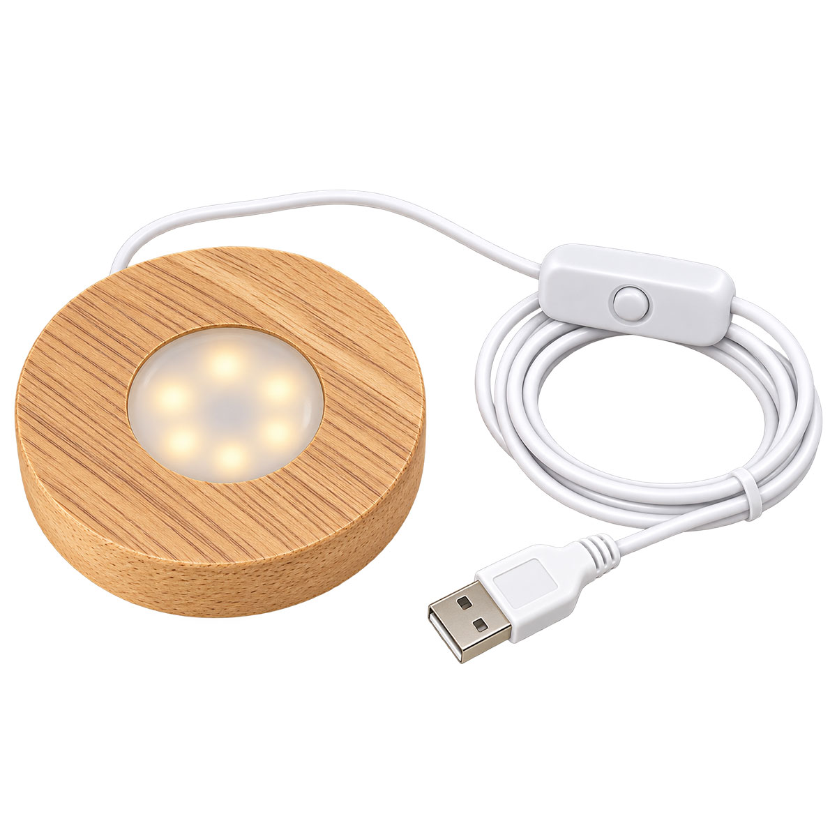 Base lumineuse LED en bois USB pour sulfure et objet en verre