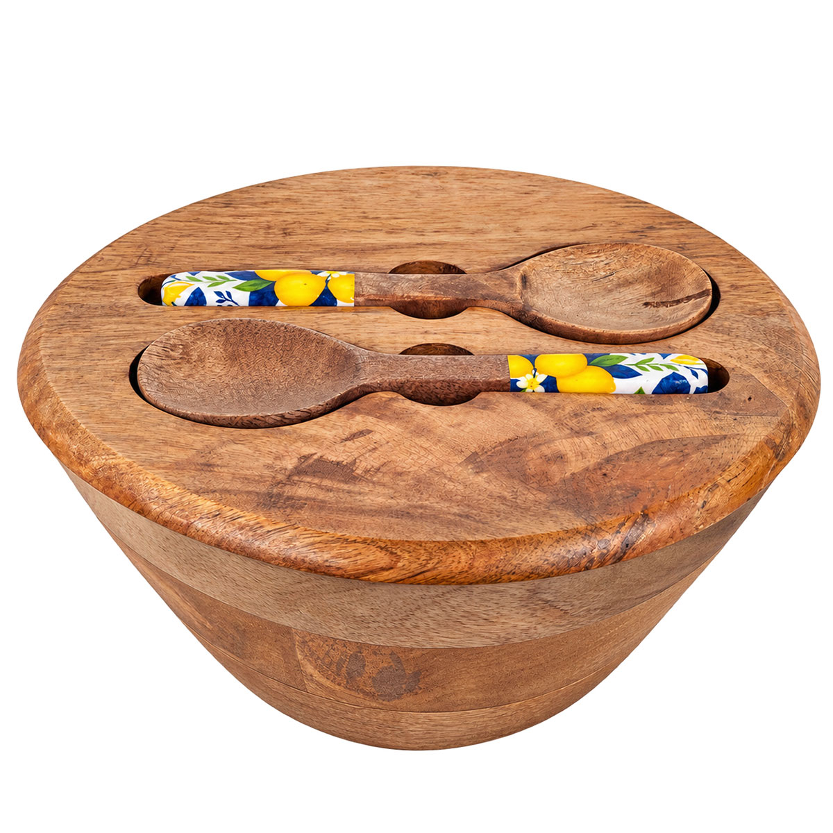 Saladier en bois et r�sine d�cor citrons avec couvercle 26 cm