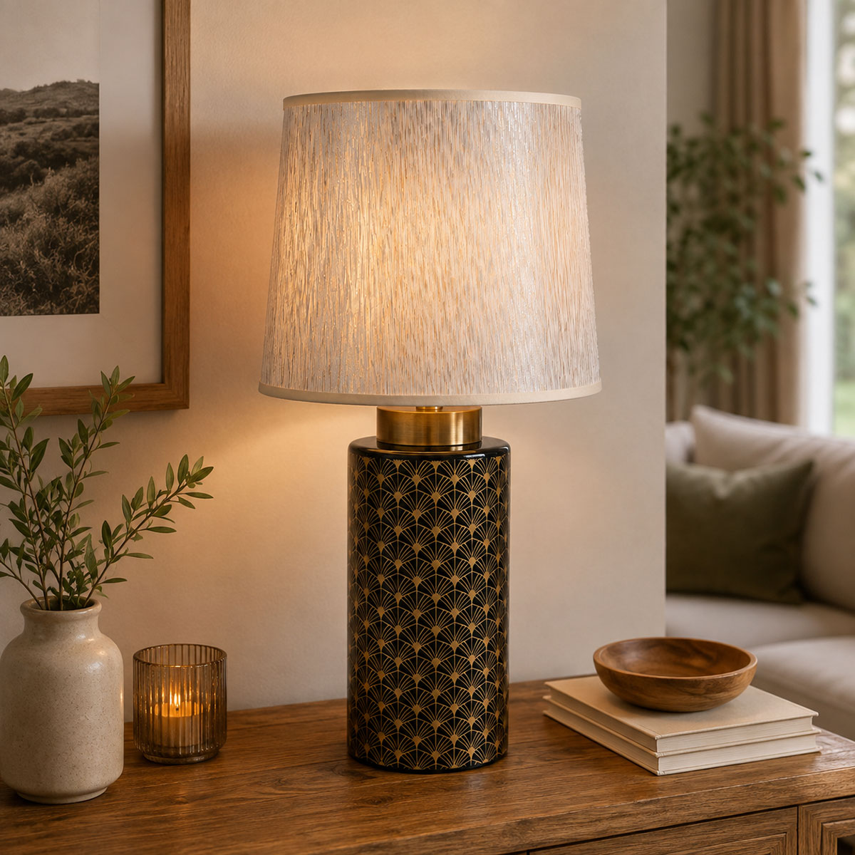 Lampe � poser Art d�co noir et or 49 cm