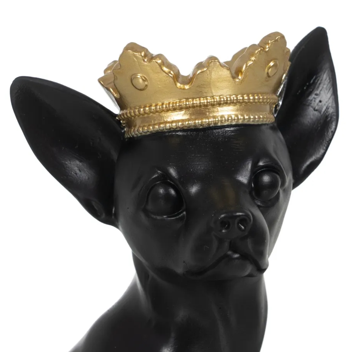 Figurine Chihuahua en rsine noire et or 25 cm