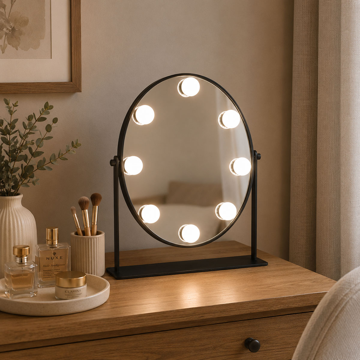 Miroir vanity LED noir avec 8 lumi�res