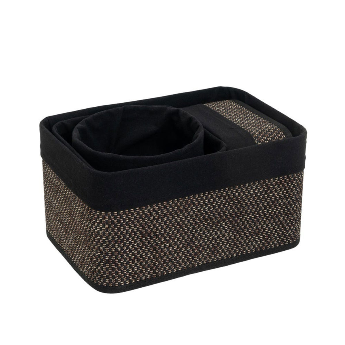 Set de 4 paniers de rangement bambou et tissu noir