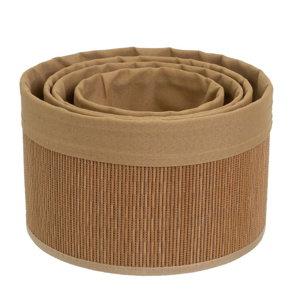 Set de 4 paniers ronds bambou et tissu marron
