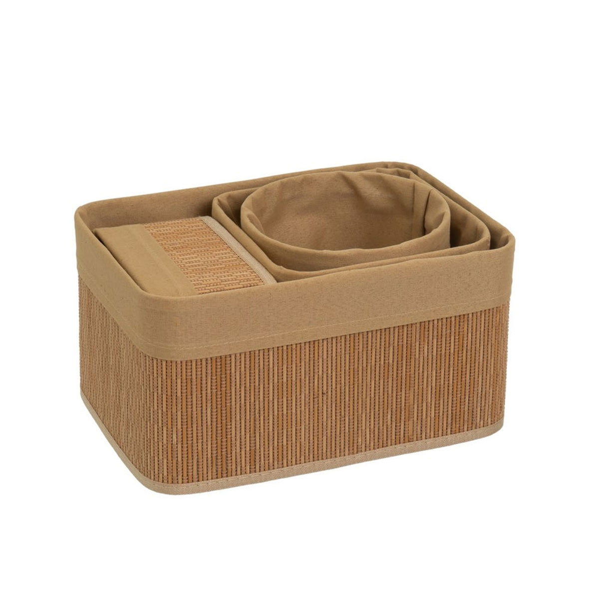 Set de 4 paniers de rangement bambou et tissu marron