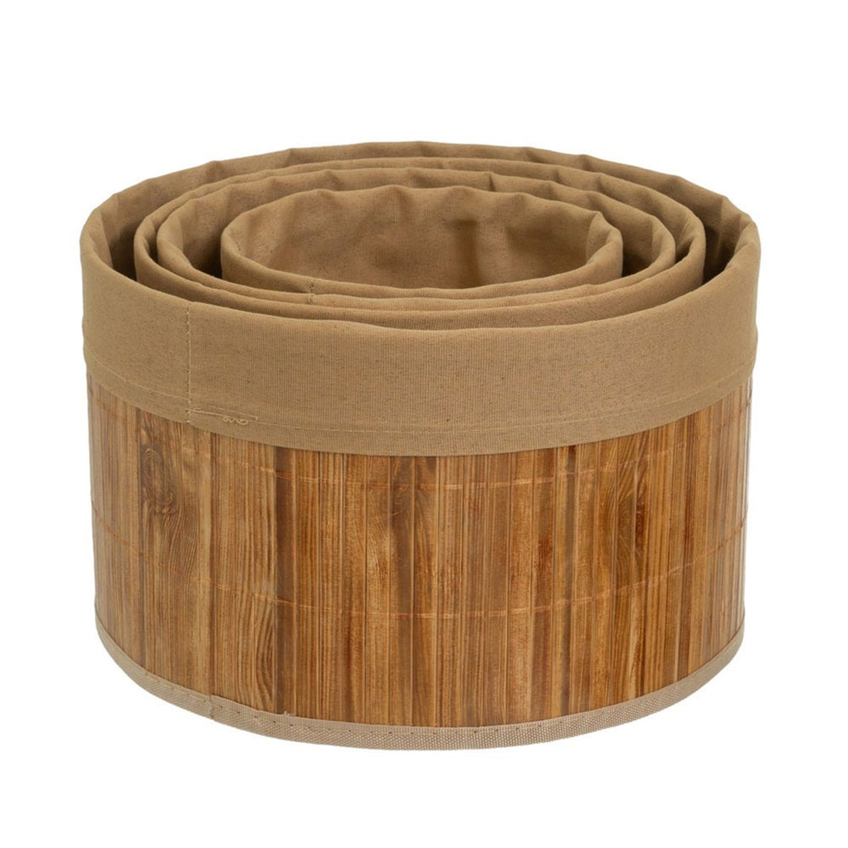 Set de 4 paniers ronds en bambou et tissu marron