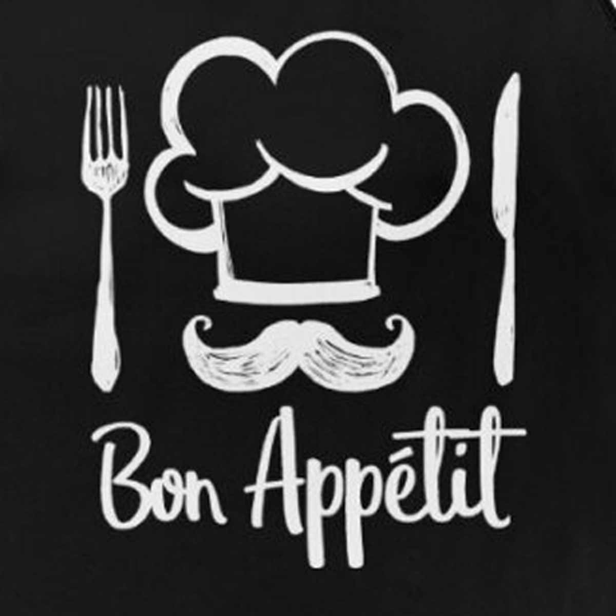 Tablier adulte en coton noir - Bon apptit
