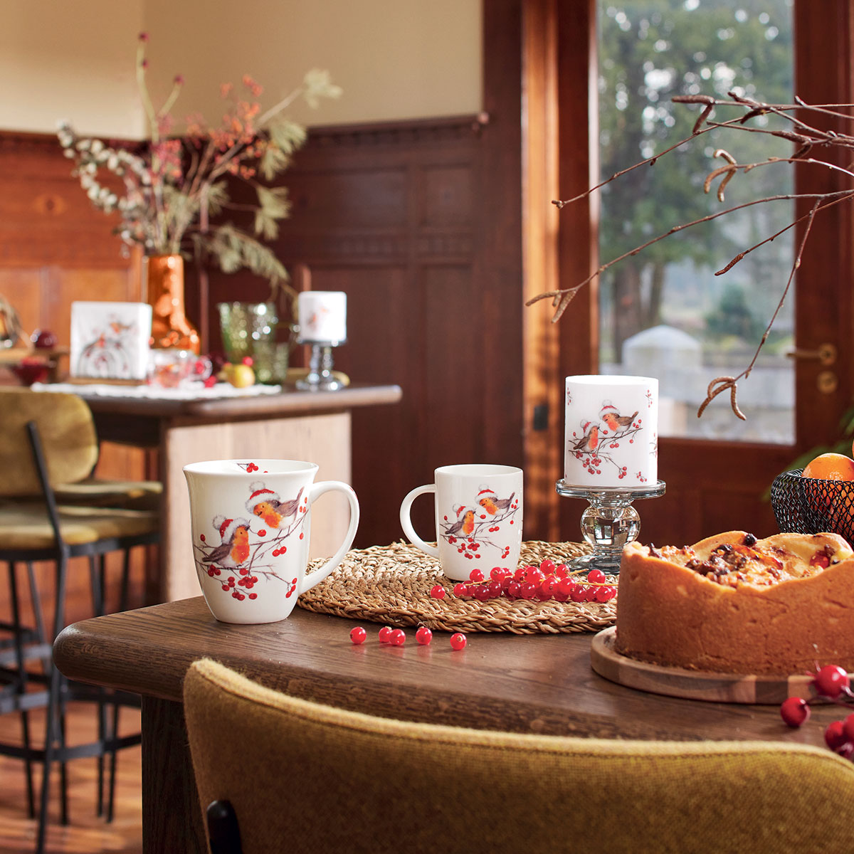 Petit mug en porcelaine fine � Rouge-gorges d�hiver