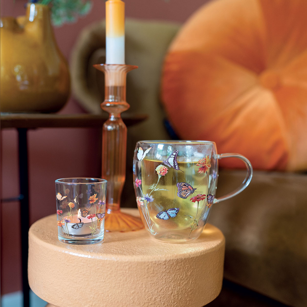 Tasse en verre double paroi  Jardin des Papillons