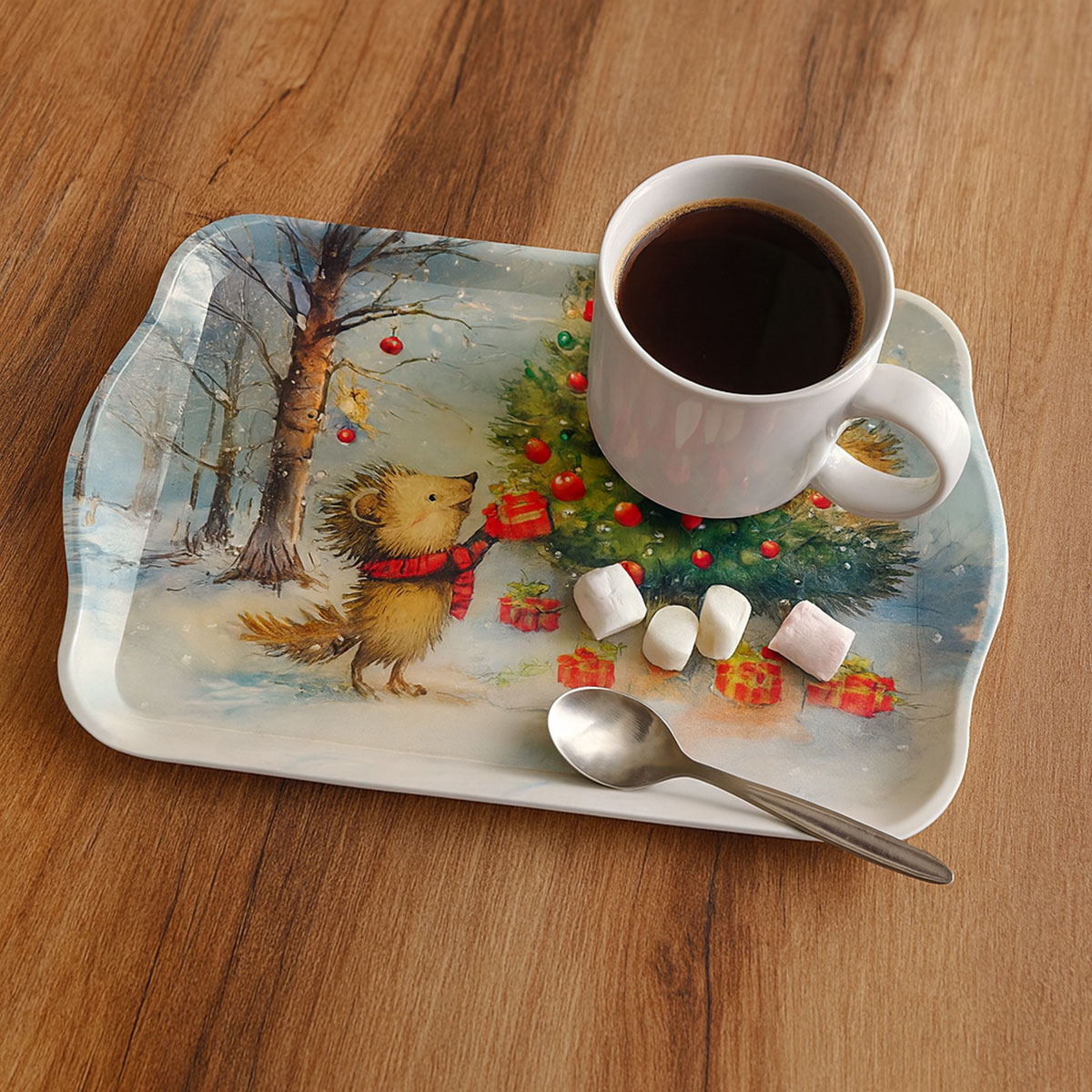 Mini plateau hrisson et sapin dcor 20,5 x 13,5 cm