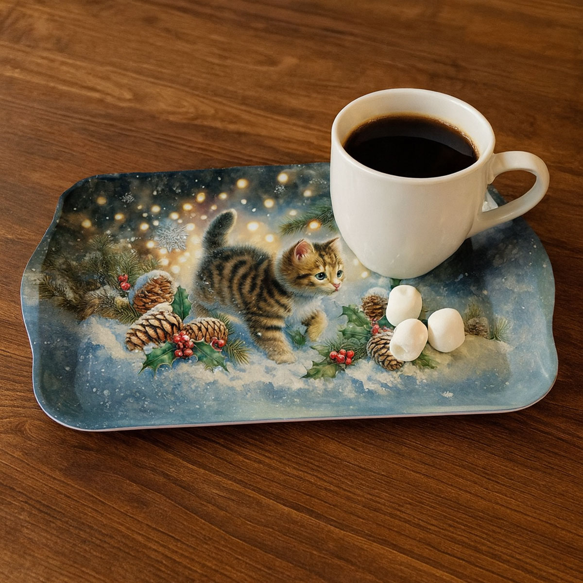 Plateau de Nol  Chaton dans la neige 20,5 x 13,5 cm