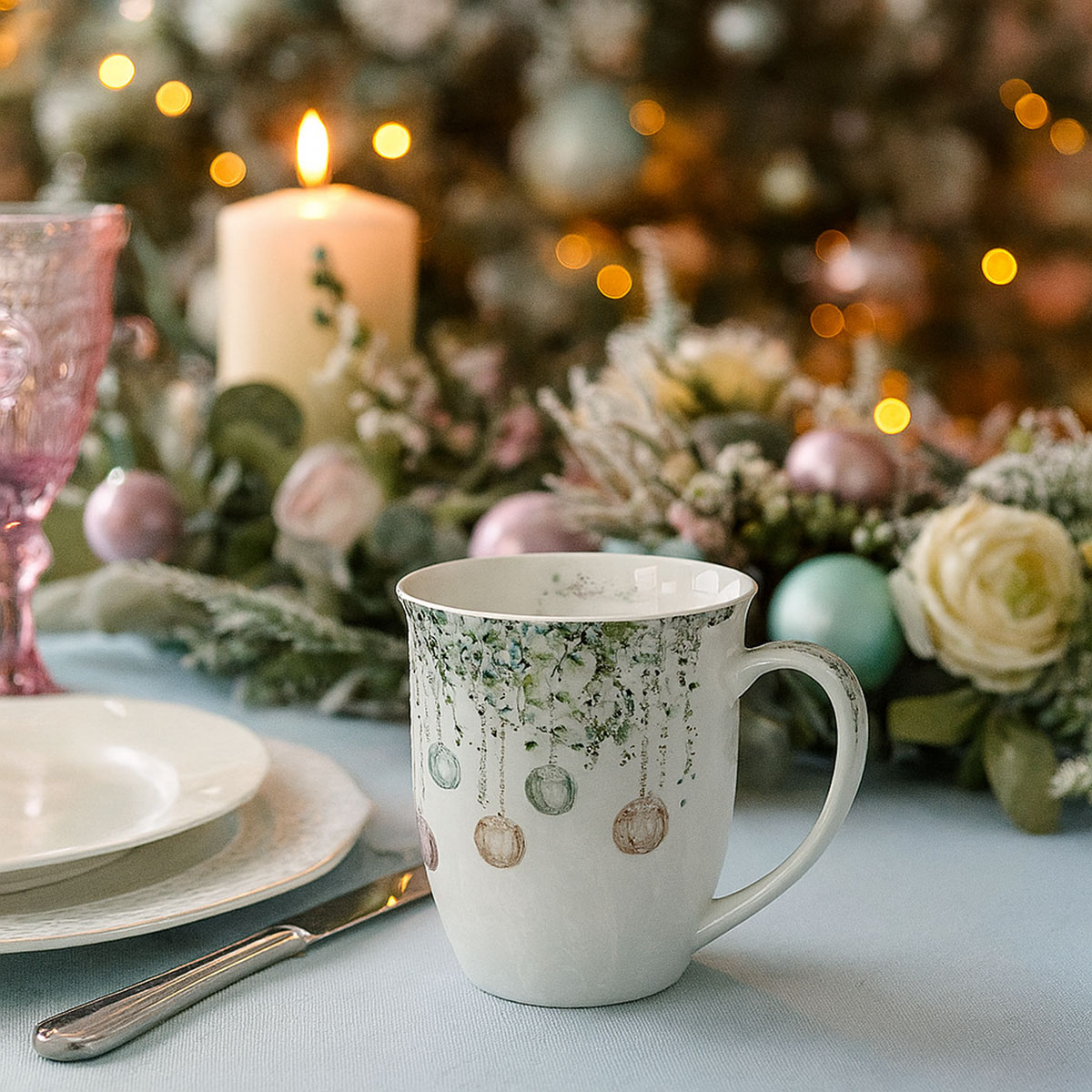 Mug en porcelaine Nol Boules de Nol  Gris