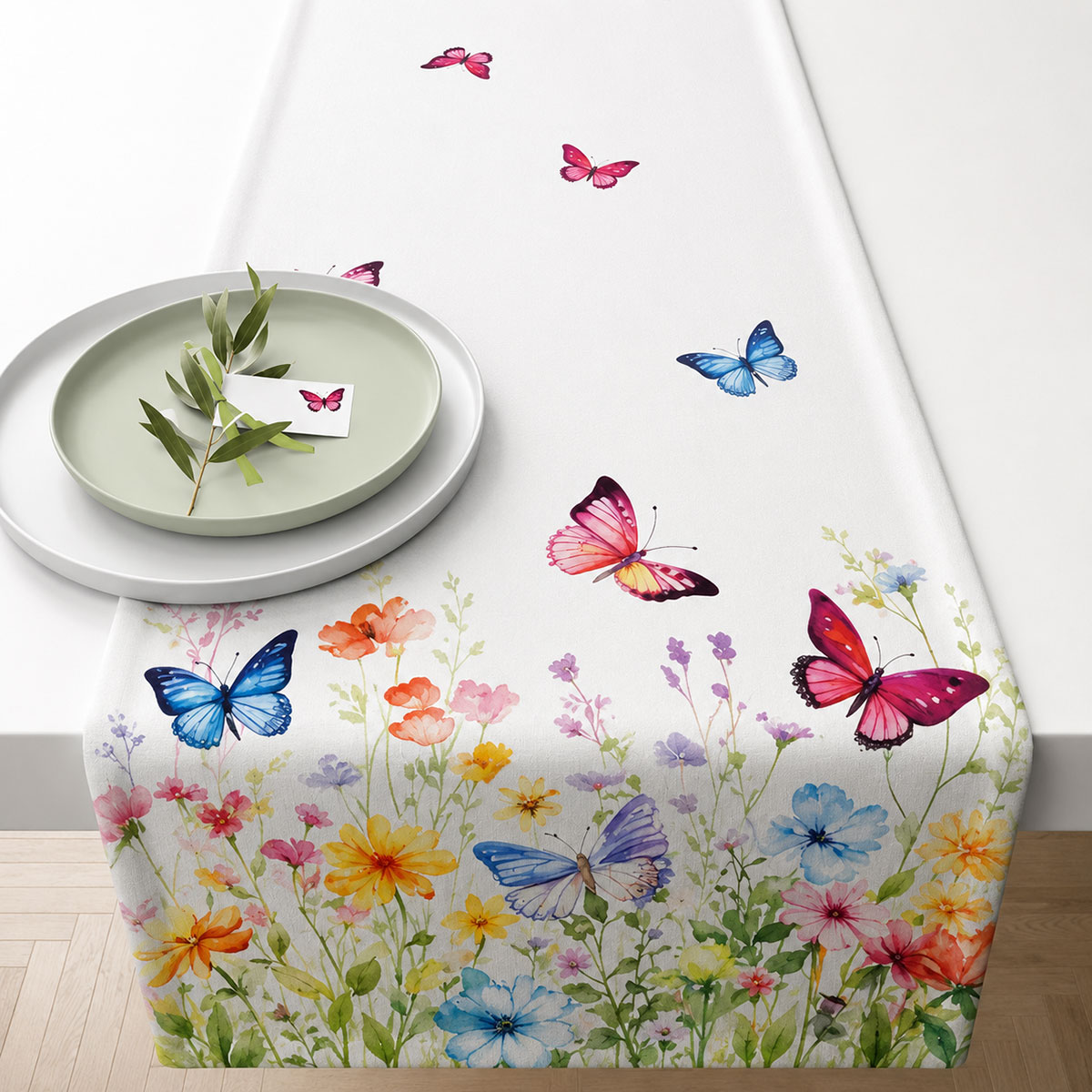 Chemin de table Papillons et Fleurs des Champs