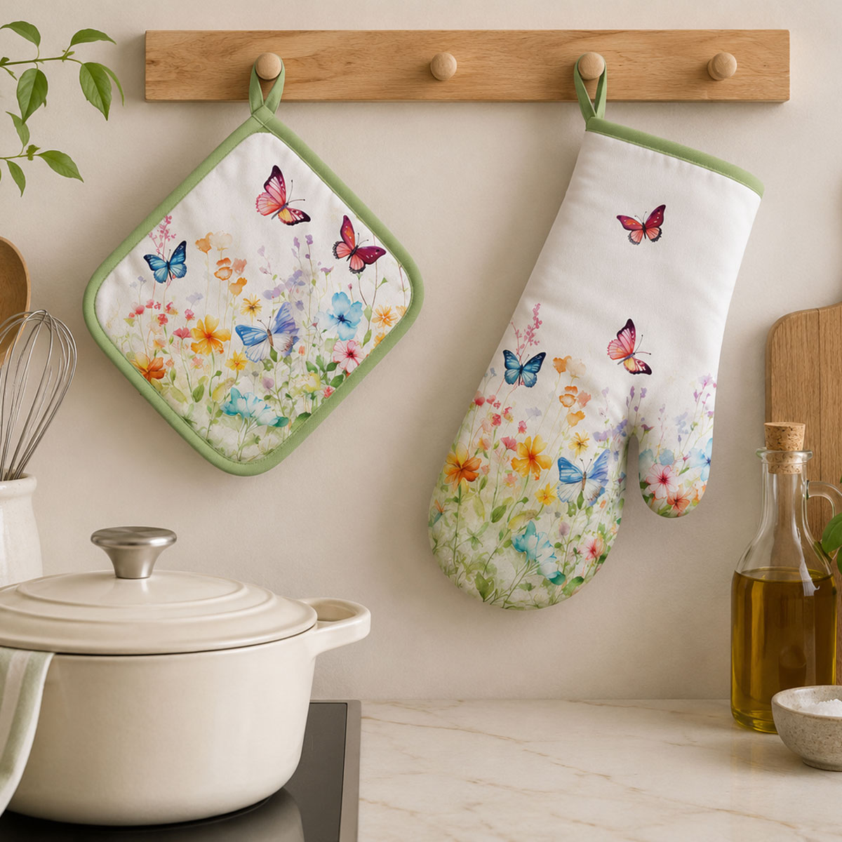 Gant de cuisine papillons et fleurs 18 x 30 cm