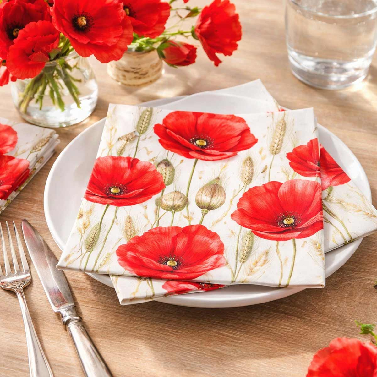Serviettes papier coquelicots 33x33 cm paquet de 20