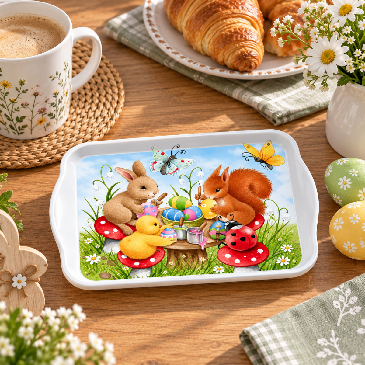 Mini plateau P�ques animaux en m�lamine 20,5 x 13,5 cm