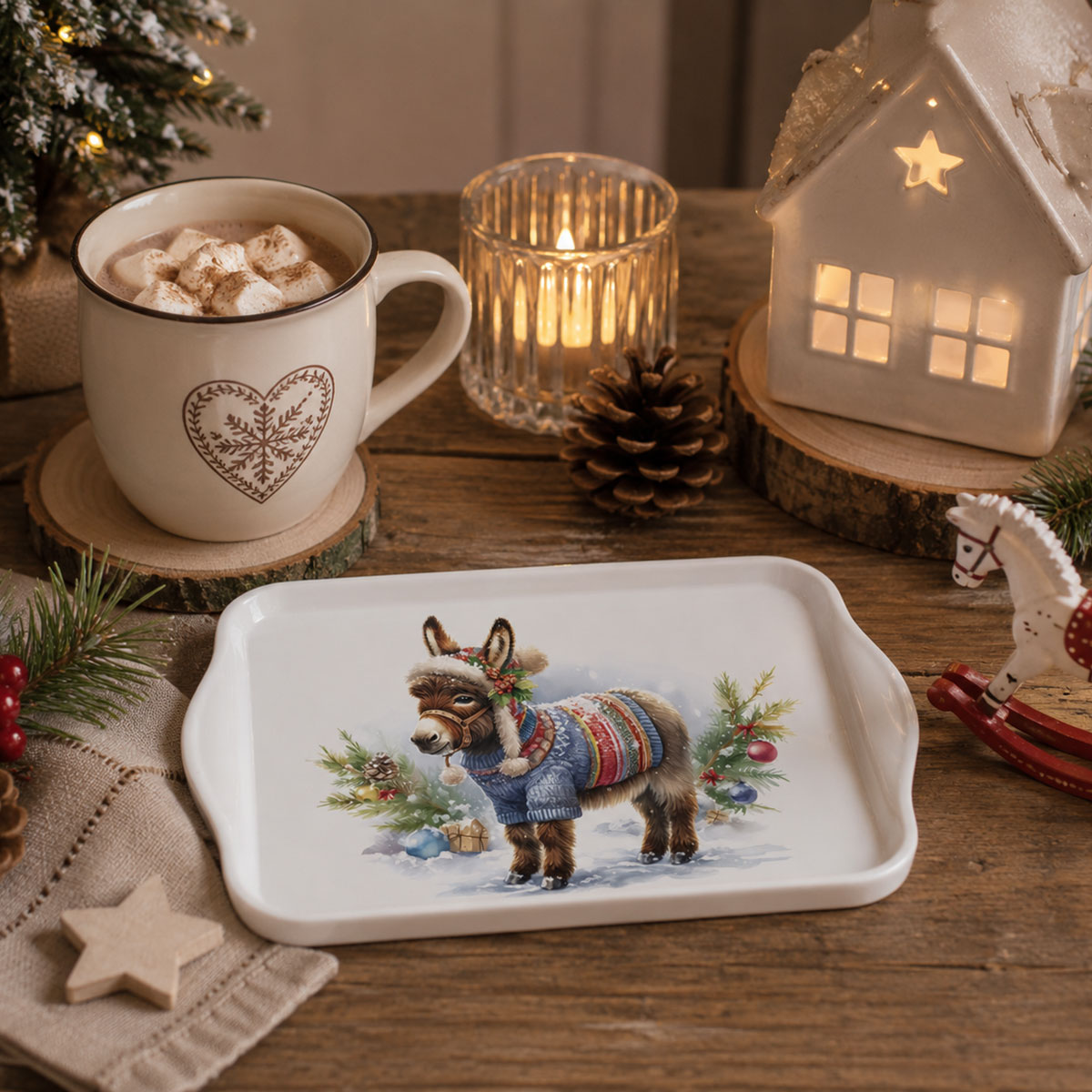 Mini-plateau en m�lamine �ne de No�l en Pull d'Hiver