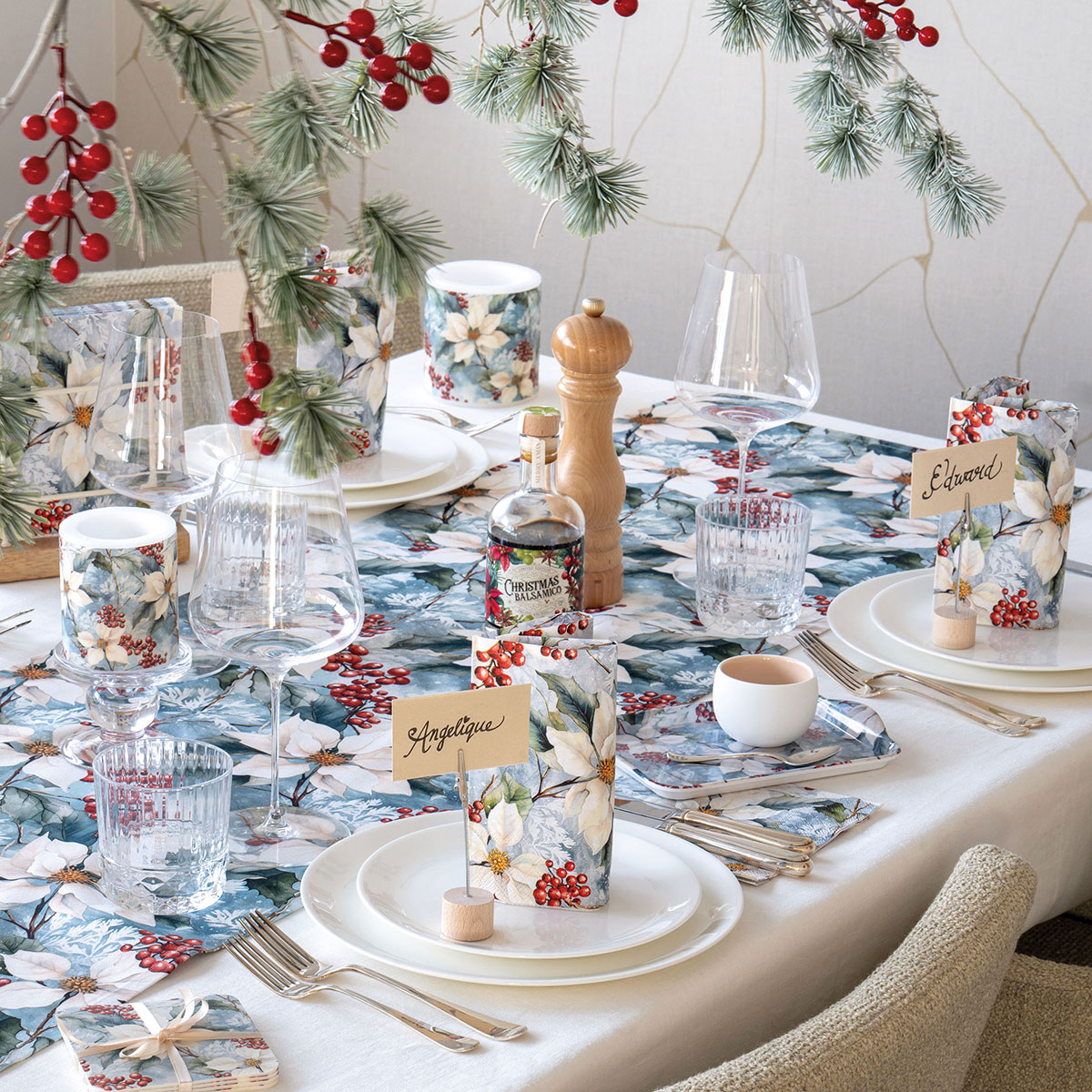 Mini-plateau en m�lamine Poinsettias et Baies d'Hiver