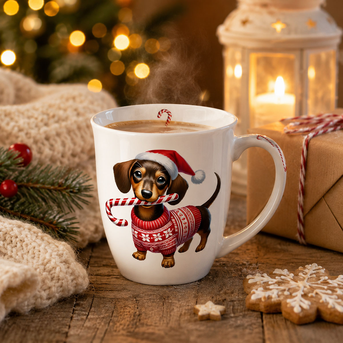 Mug en porcelaine fine Teckel de No�l