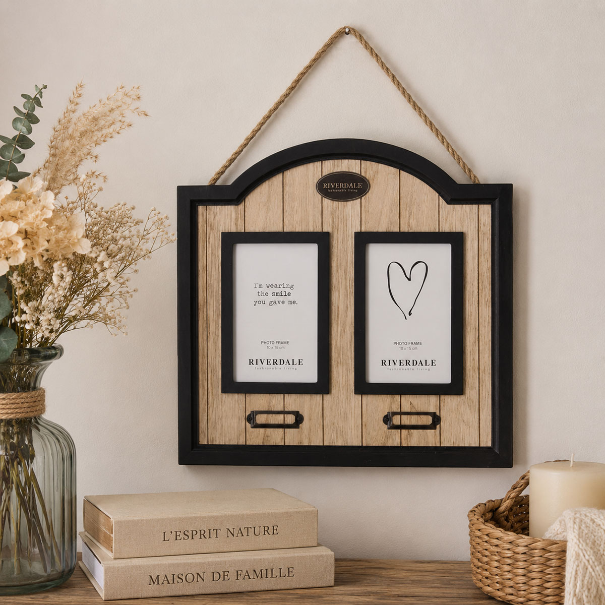Cadre photos en bois r�tro � suspendre 36 cm