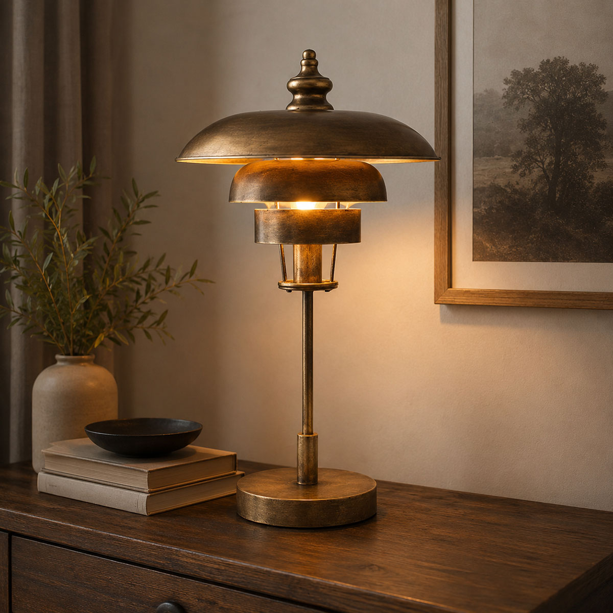 Lampe r�tro industriel en m�tal Or patin� 68 cm
