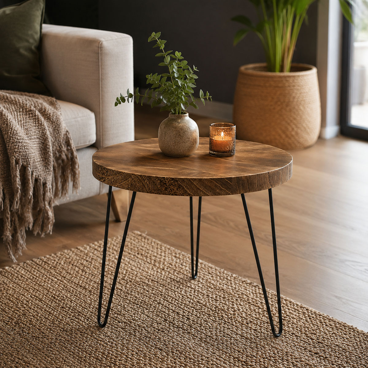 Table d'appoint ronde en bois de paulownia 50 cm