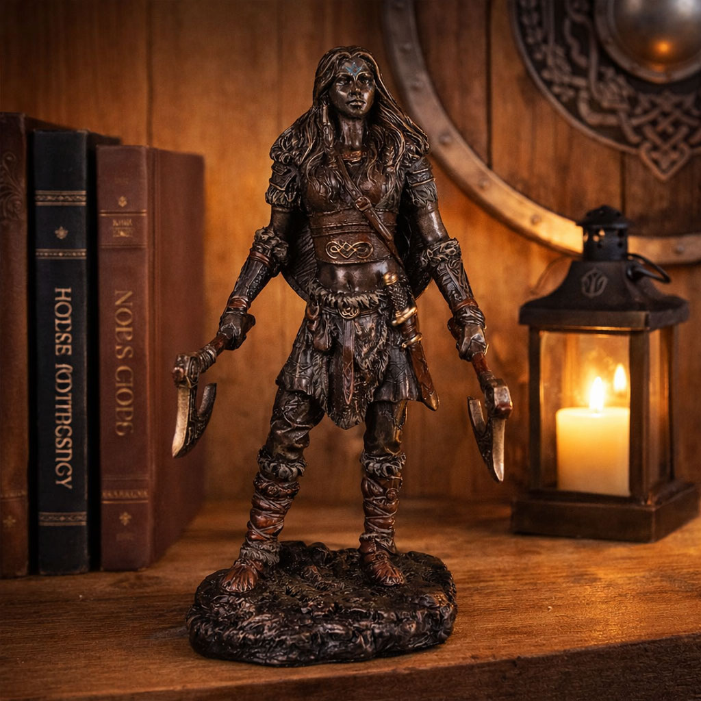 Guerri�re Viking aux doubles haches 15 cm