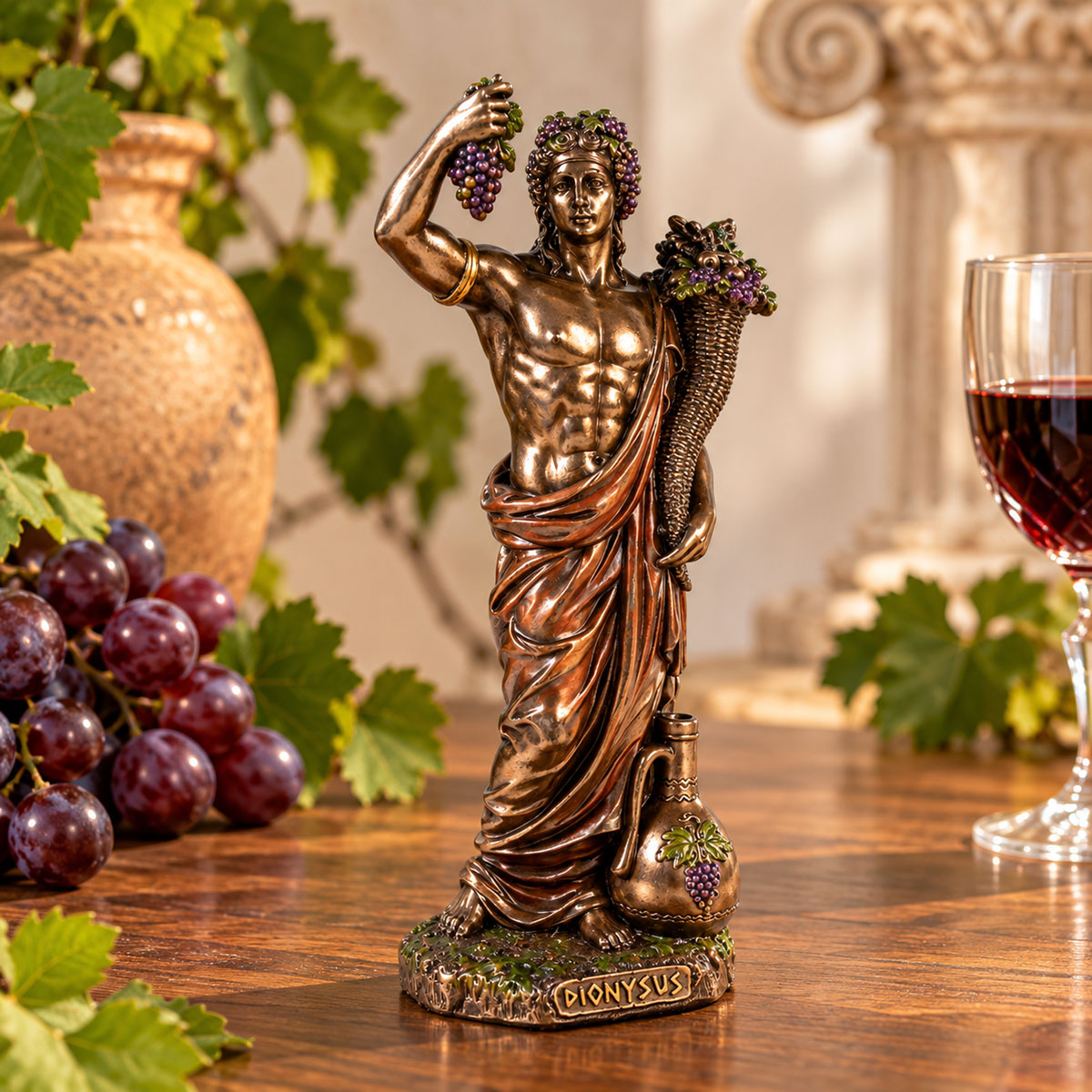 Statue Dionysos dieu grec du vin aspect bronze 15,5 cm
