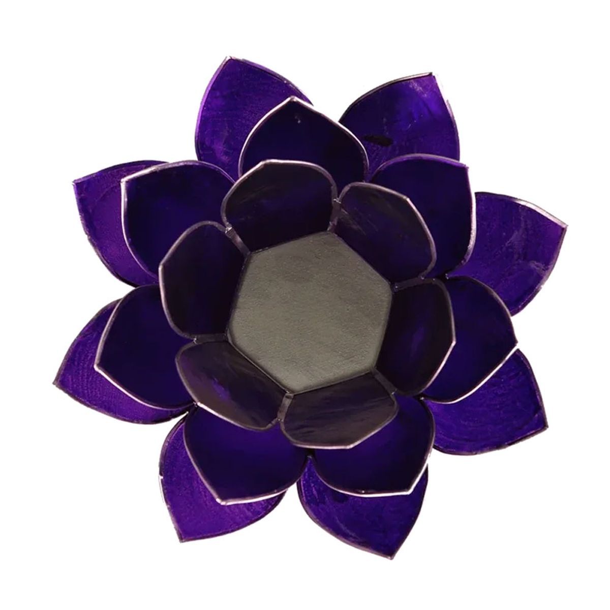 Photophore Fleur de Lotus Violet finition argente Chakra 7
