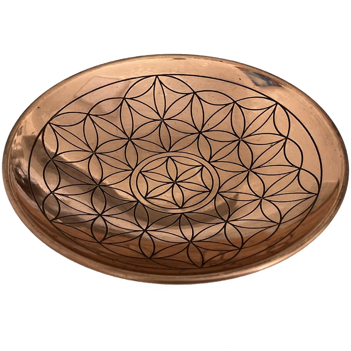 Assiette d�corative en cuivre motif fleur de vie