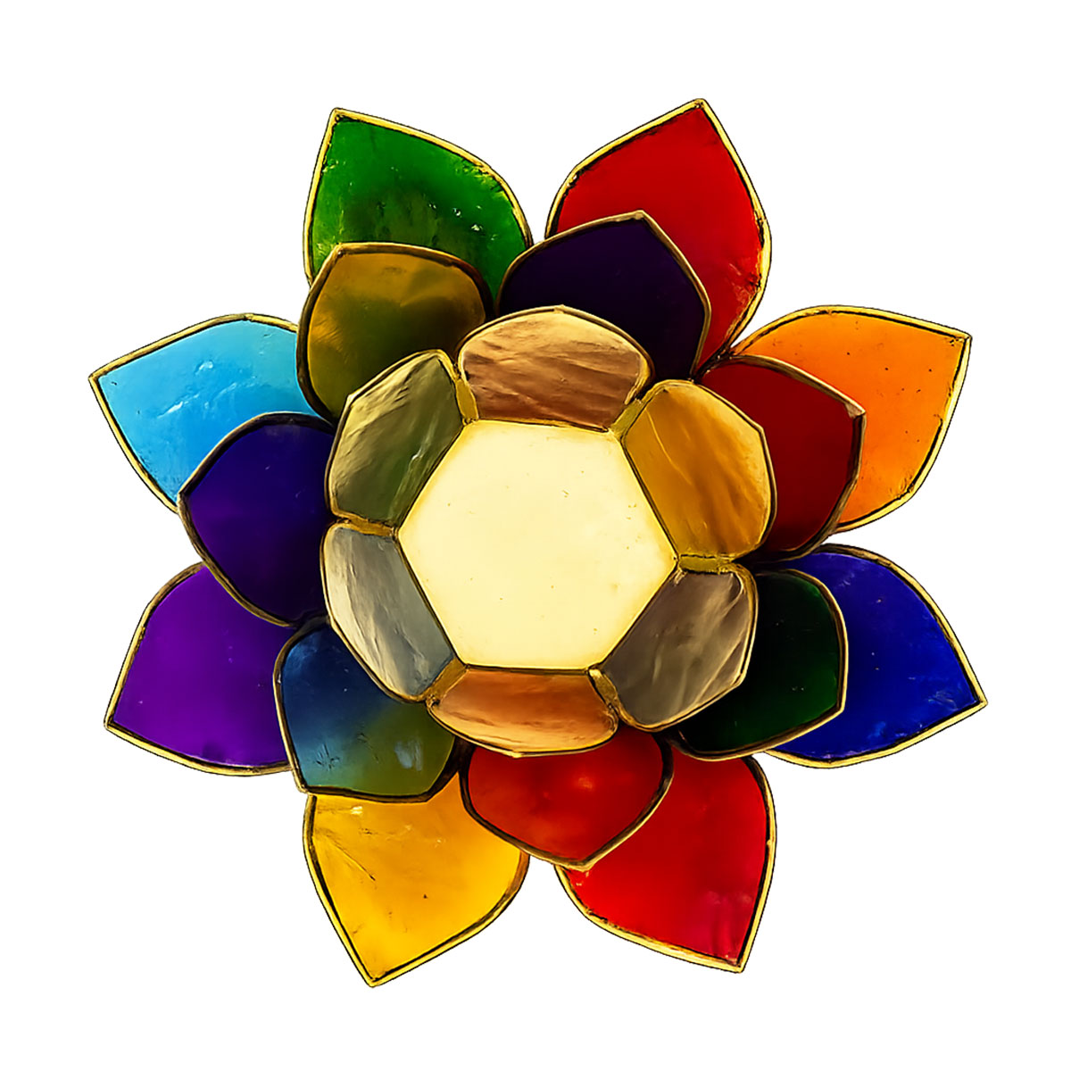 Photophore Lotus 7 Chakras en coquilles de Capiz