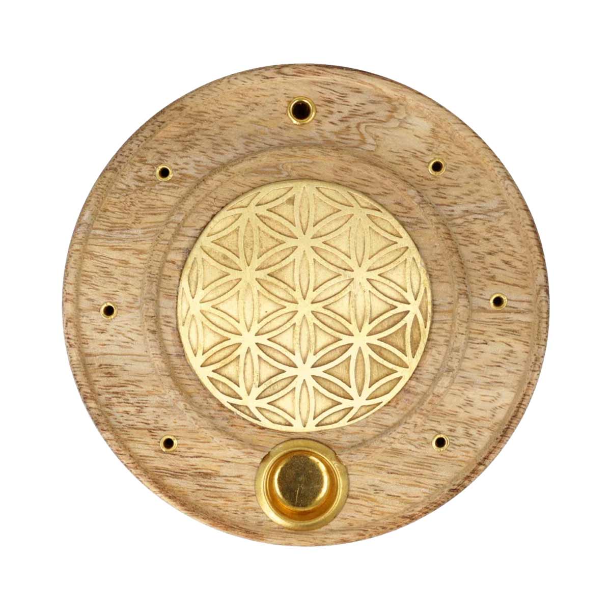Porte-encens fleur de vie en bois de manguier