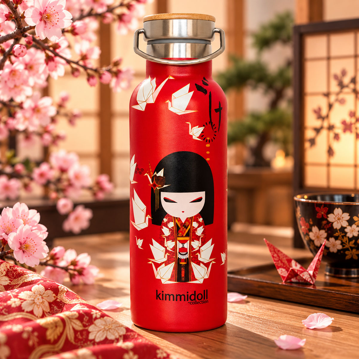 Bouteille isotherme Kimmidoll Nozomi 500 ml rouge origami