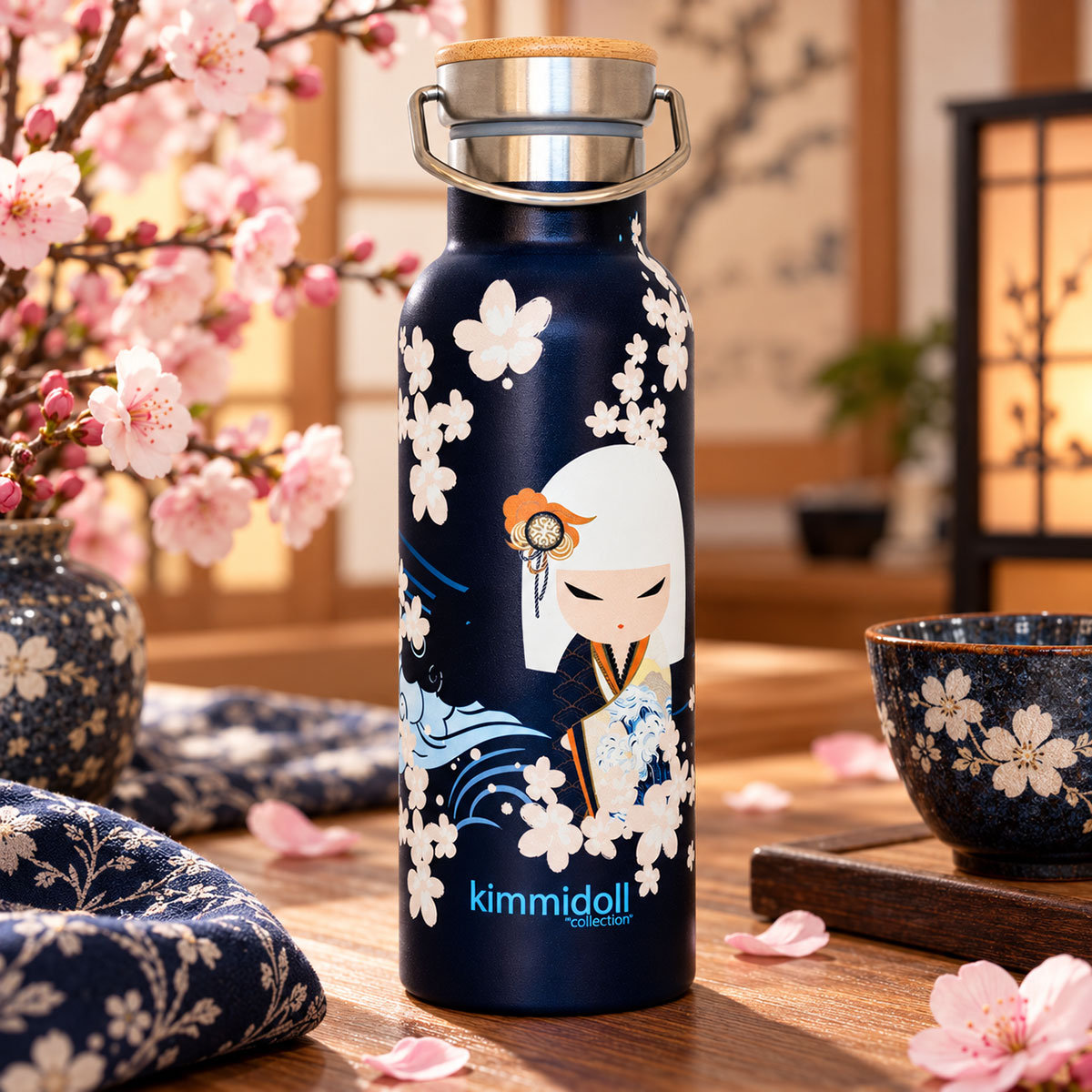 Bouteille isotherme Kimmidoll Minami 500 ml fleurs japonaises