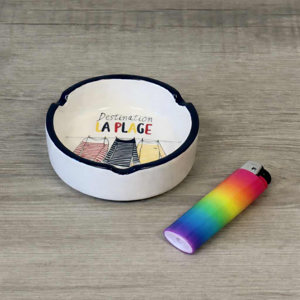 Cendrier rond en c�ramique 10 cm - destination la plage