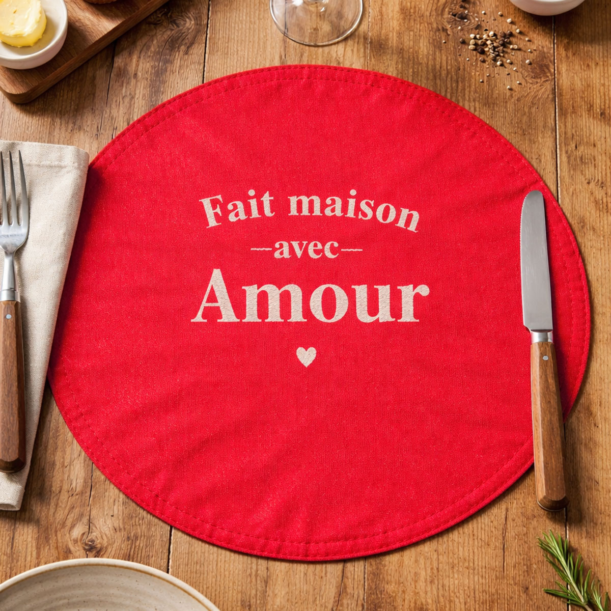 Set de table rond � paillettes brod� Fait maison avec amour