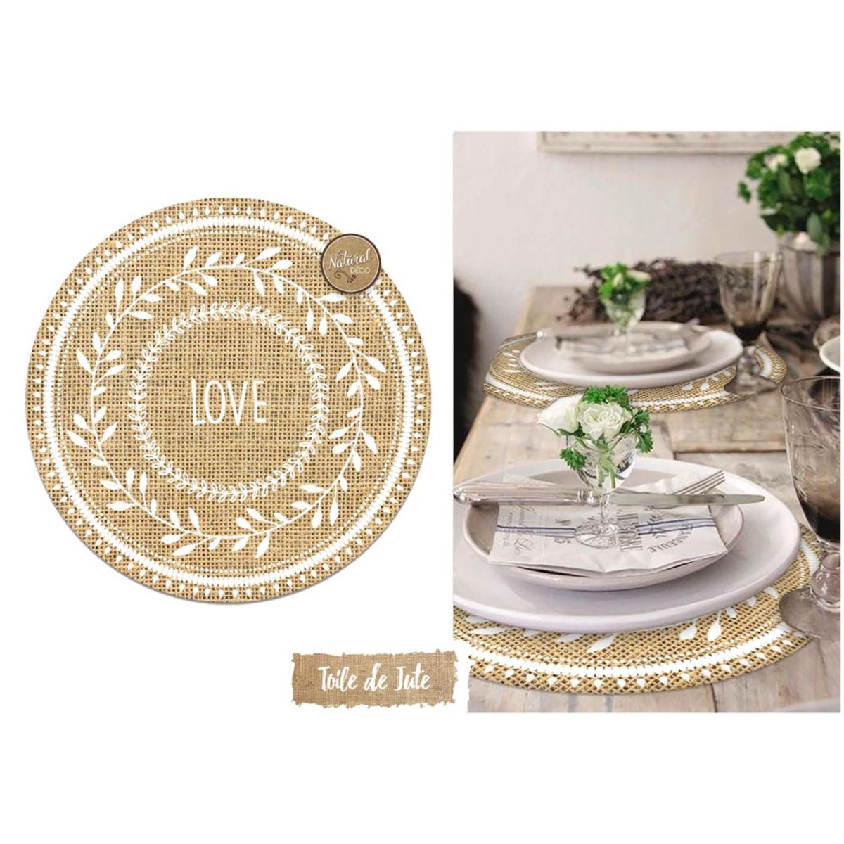 Set de table rond en toile de jute - FREE