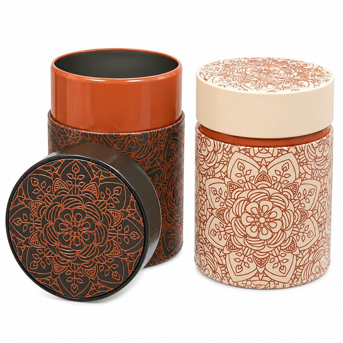 Bo�te � th� Mandala anthracite et orange 500 g
