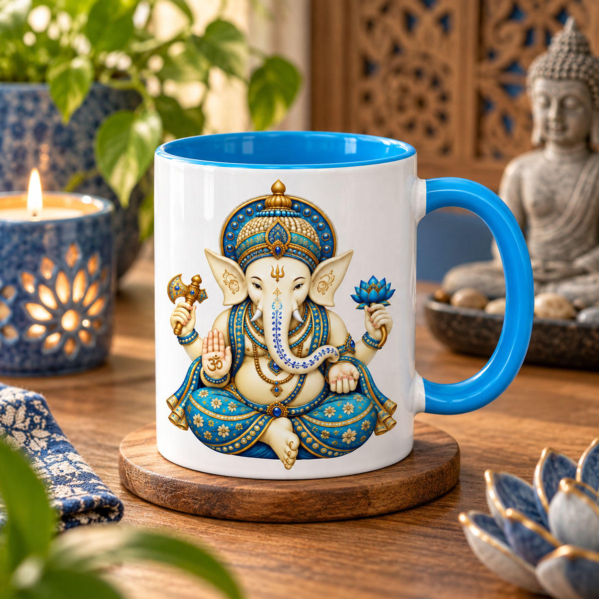 Mug Ganesh int�rieur bleu clair en c�ramique 350 ml
