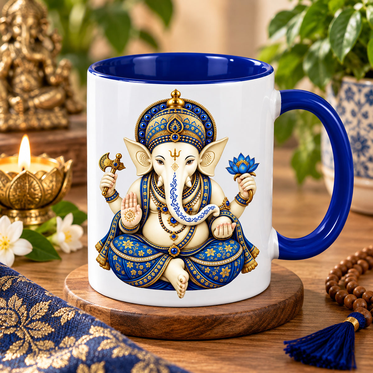 Mug Ganesh int�rieur bleu fonc� en c�ramique 350 ml