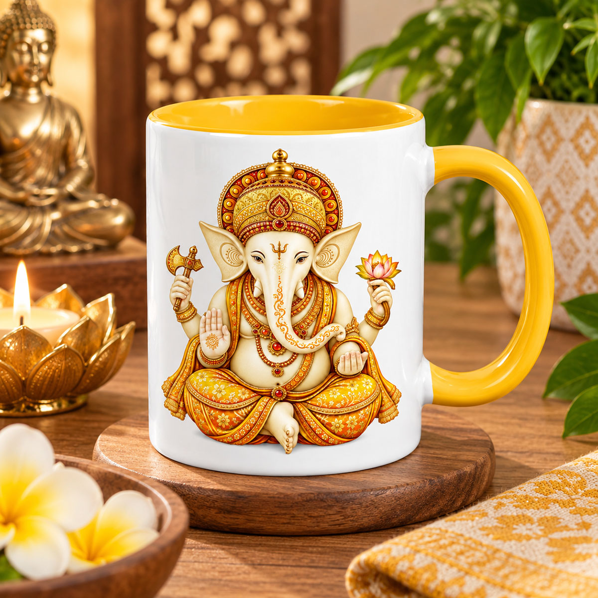 Mug Ganesh int�rieur jaune en c�ramique 350 ml