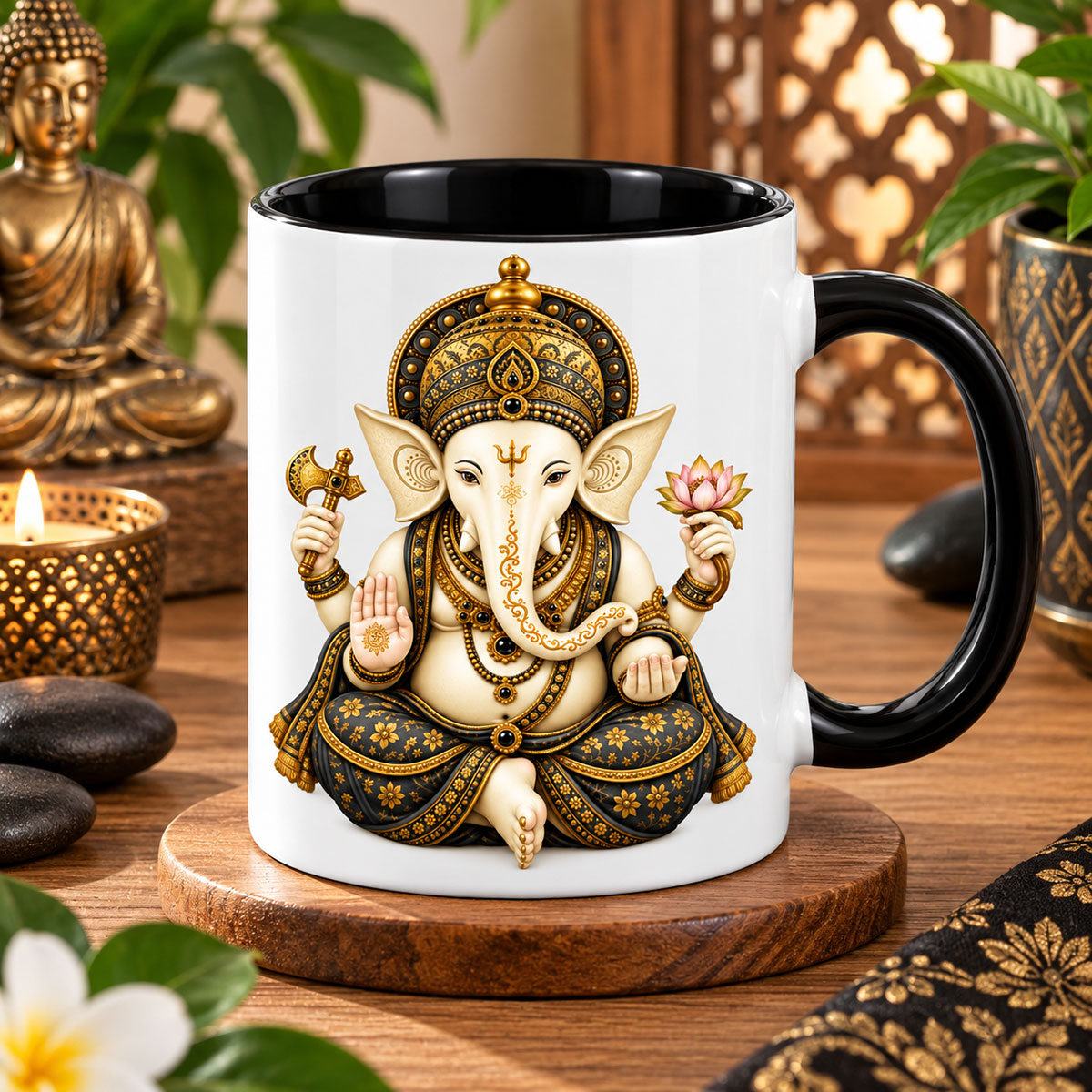 Mug Ganesh int�rieur noir en c�ramique 350 ml