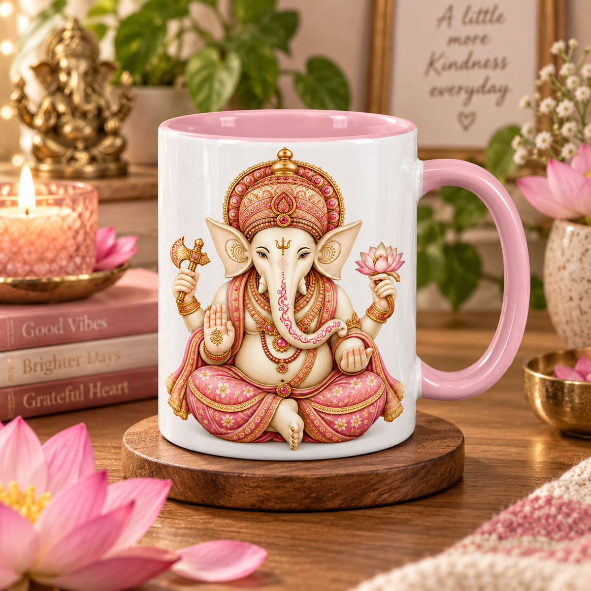 Mug Ganesh int�rieur rose en c�ramique 350 ml