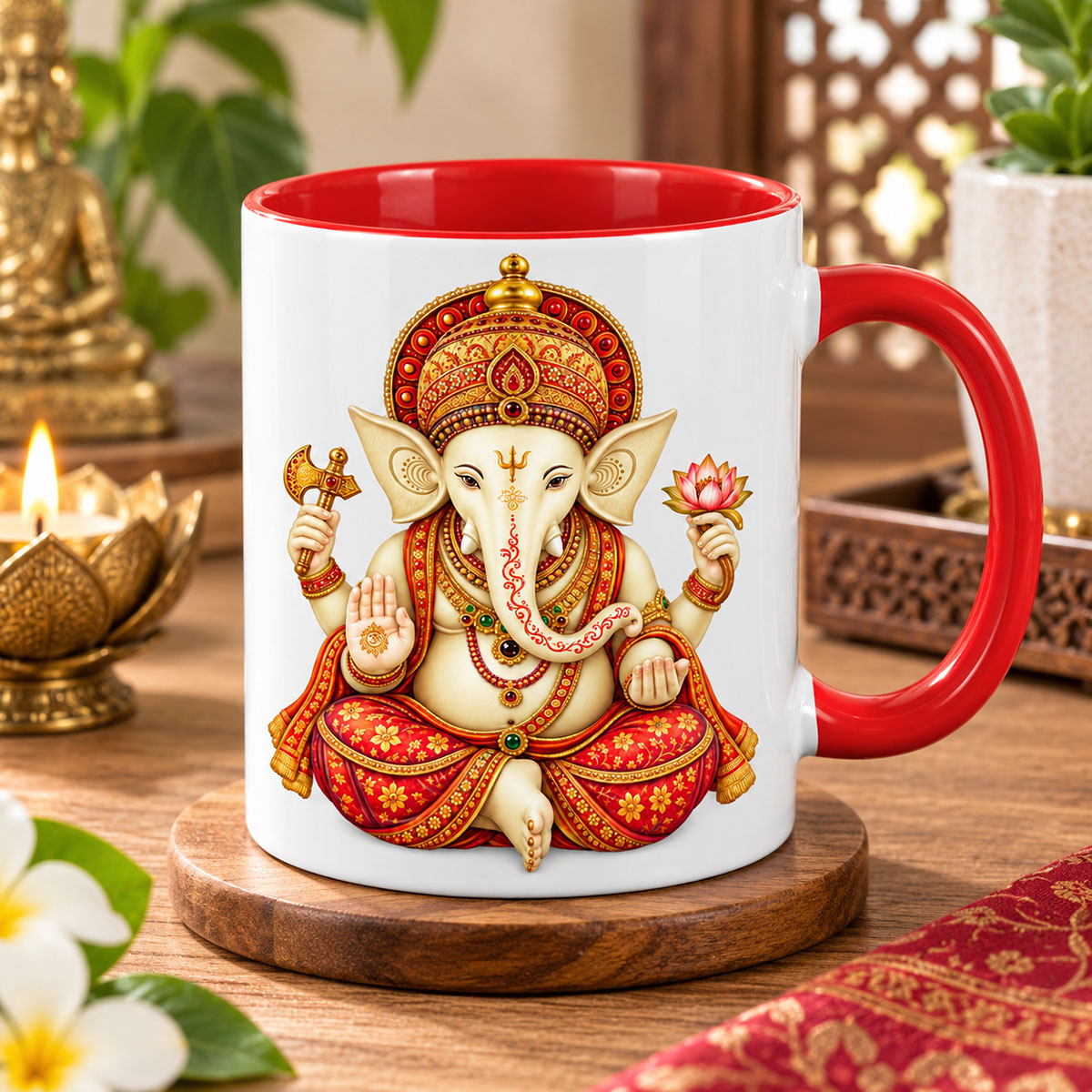 Mug Ganesh int�rieur rouge en c�ramique 350 ml