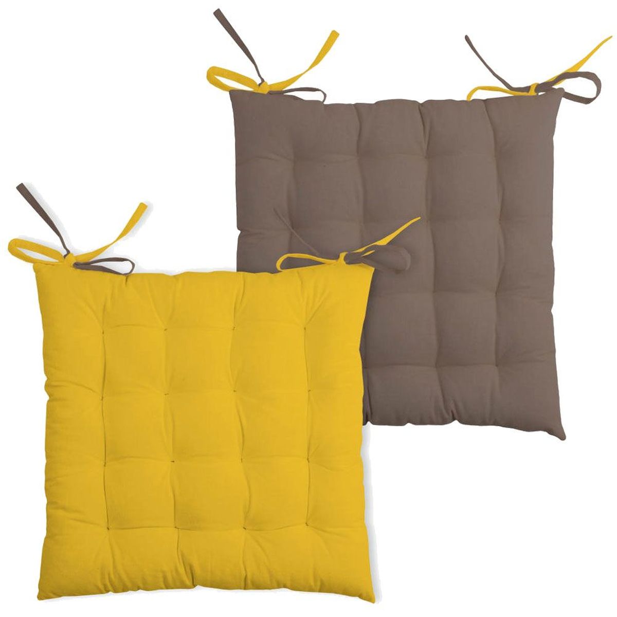 Galette de chaise bicolore Moutarde et Taupe 40 x 40 cm