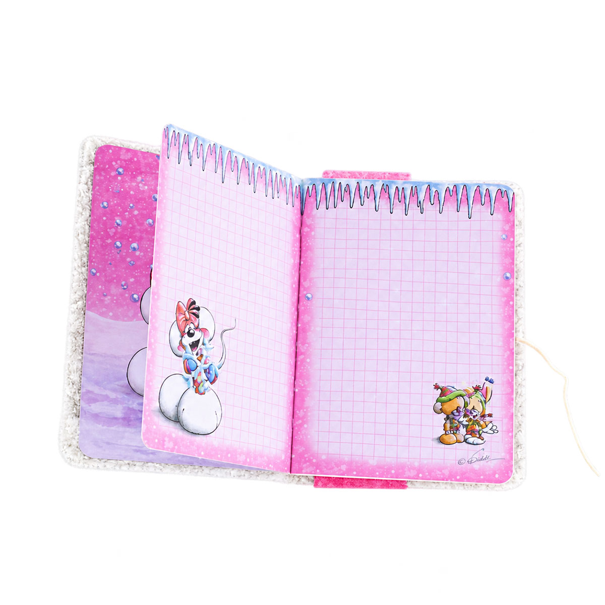 Carnet A6 Diddlina hiver bordeaux en velours et moumoute