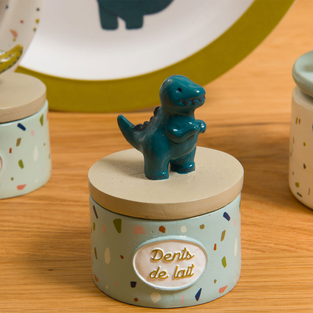 Bote  dents de lait - Modle dinosaure bleu