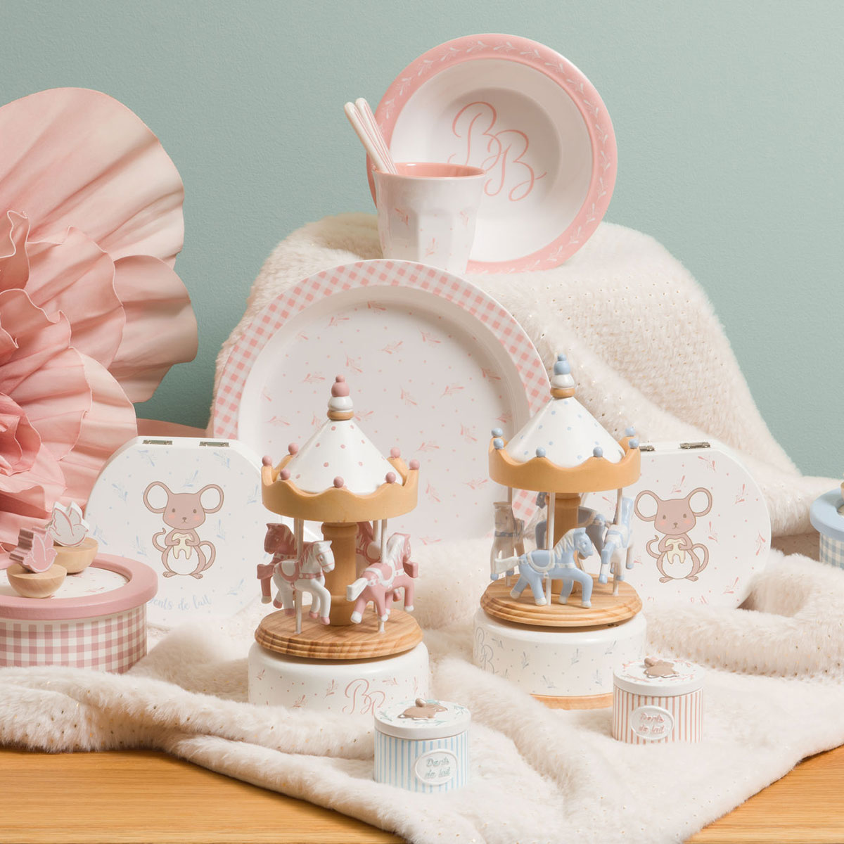 Petite bote  dents de lait - Modle souris rayures roses