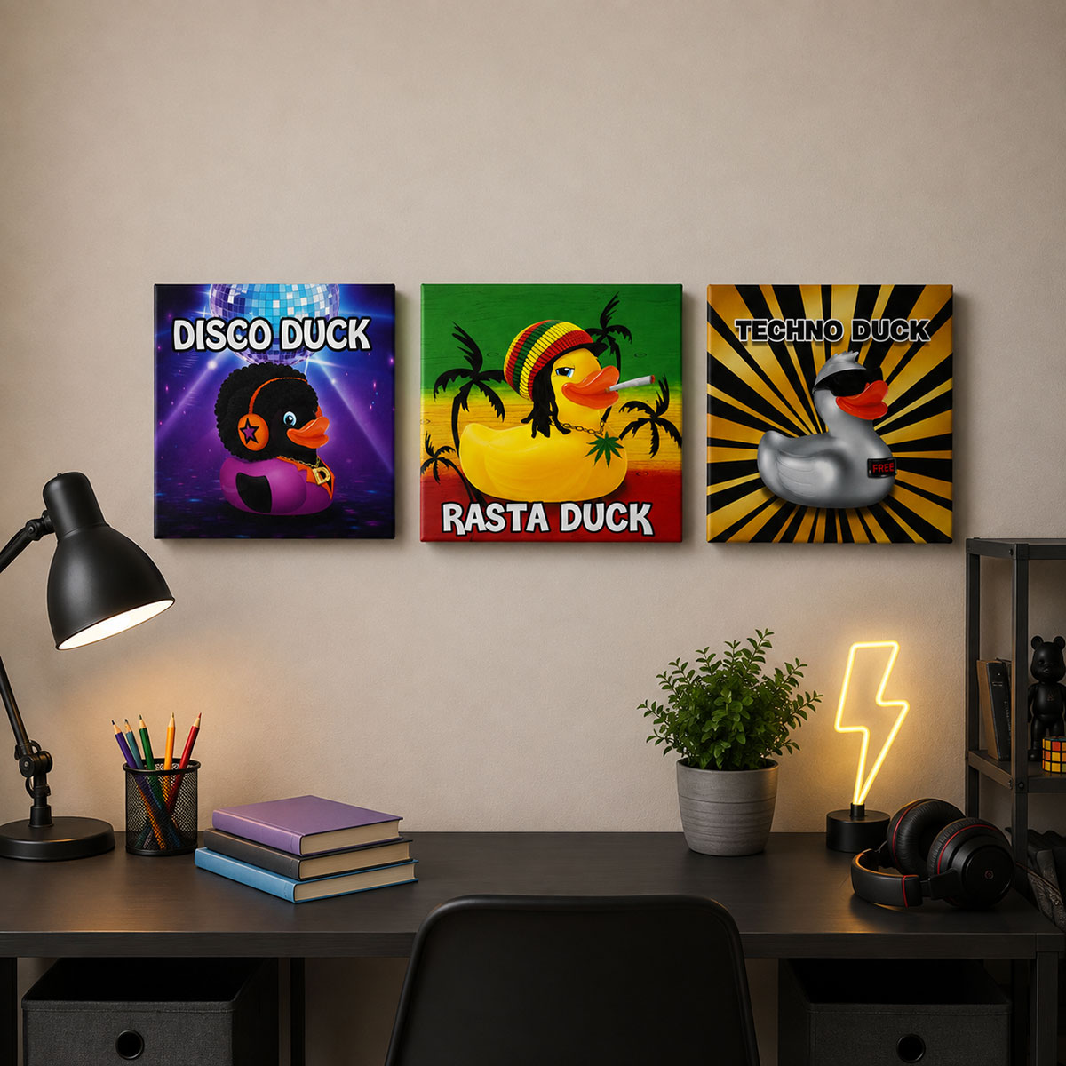 Cadre Disco Duck en toile 40 x 40 cm